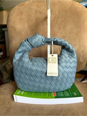 Urban Expressions Tracy Woven Knot-Handle Mini Clutch Bag Denim Blue New w/ Tag